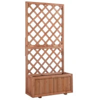 Fioriera da Esterno con Grigliato per Rampicanti e Vaso, in Legno di Abete, 72.5x31.5x149.5 cm, Arancio