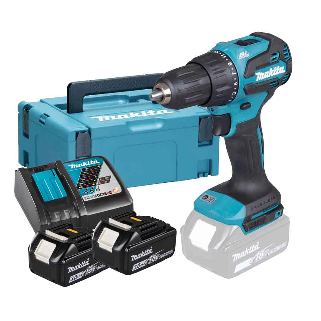 Trapano avvitatore Makita DHP490RFJ 18V LXT brushless 65 Nm + 2 batterie 3.0Ah