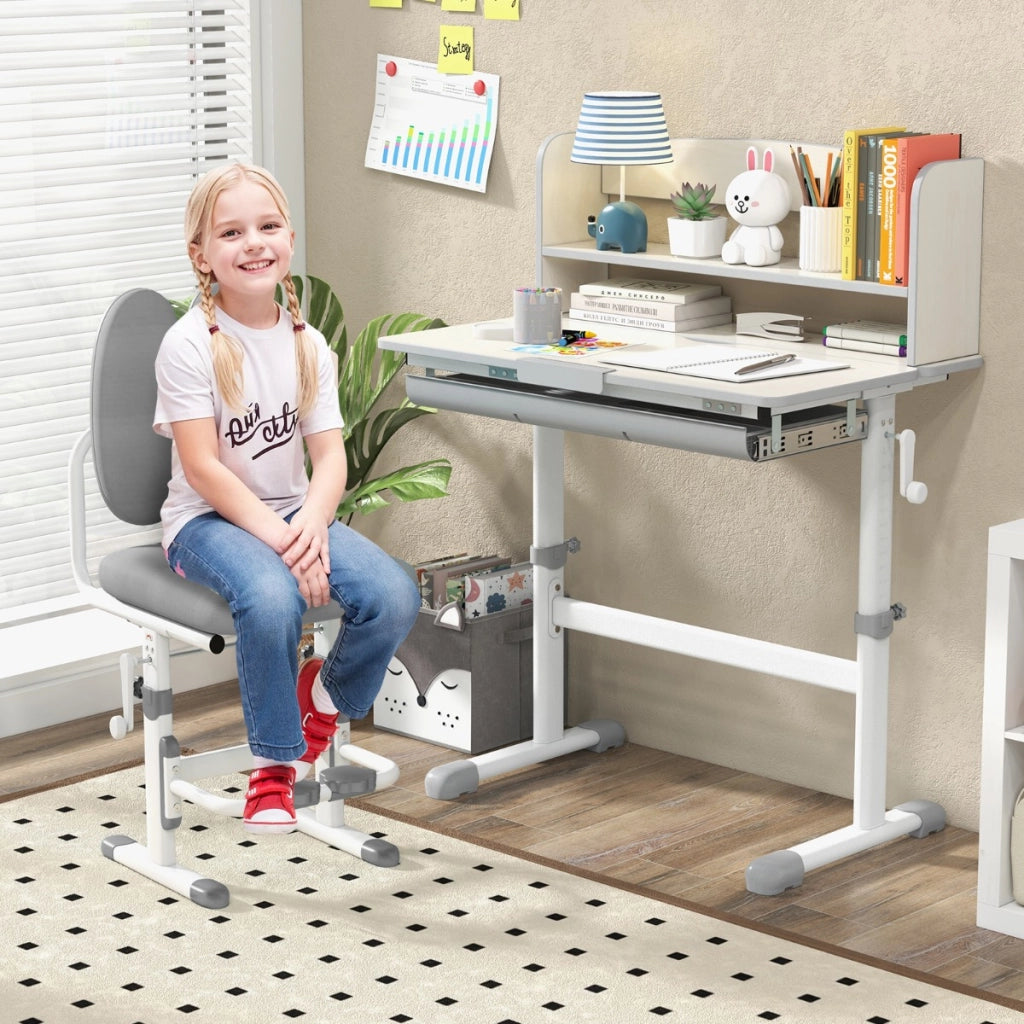 Scrivania da studio per bambini regolabile in altezza con piano inclinabile, Tavolo da scrittura per bambini Grigio