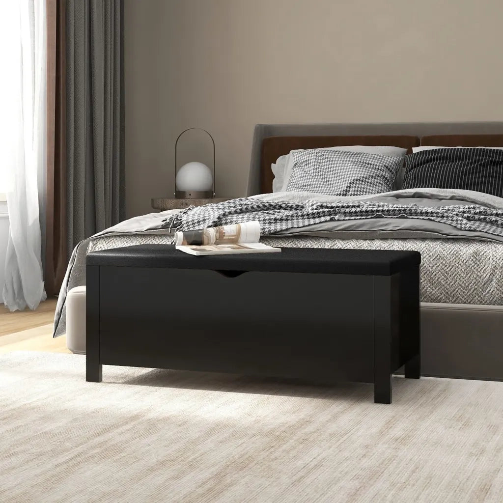 Contenitore con Cuscino Nero 105x40x45cm Legno Multistrato 326769