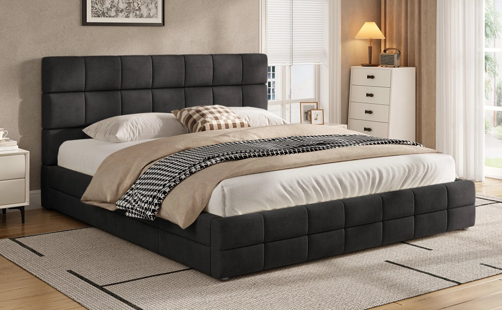 Letto imbottito 180 × 200 cm con testiera, senza materasso, in velluto, nero