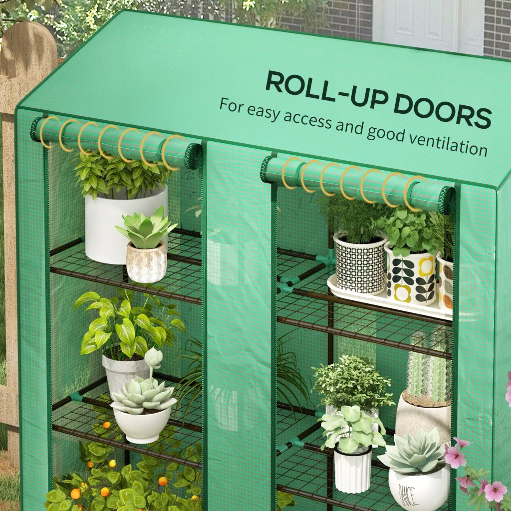 Serra da Giardino 6 Mensole e 2 Porte Avvolgibili 143x46x151cm Copertura in PE Verde
