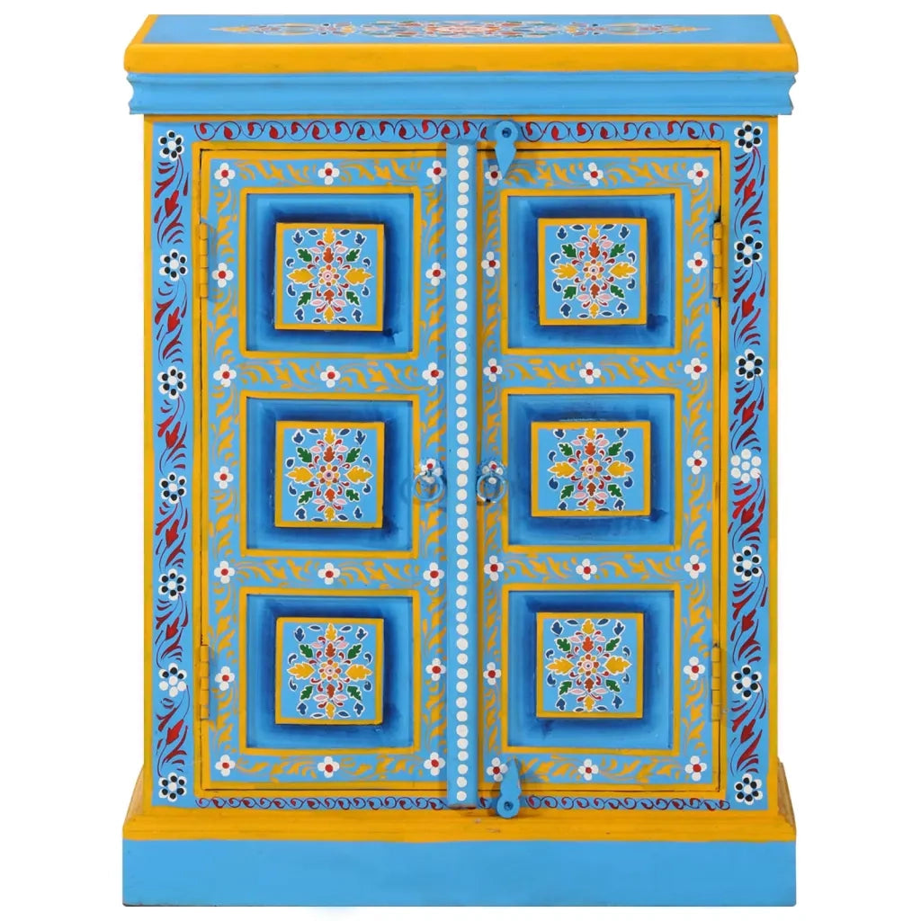 Credenza-Buffet-Armadio da cucina in Legno Massello di Mango Turchese Dipinta a Mano