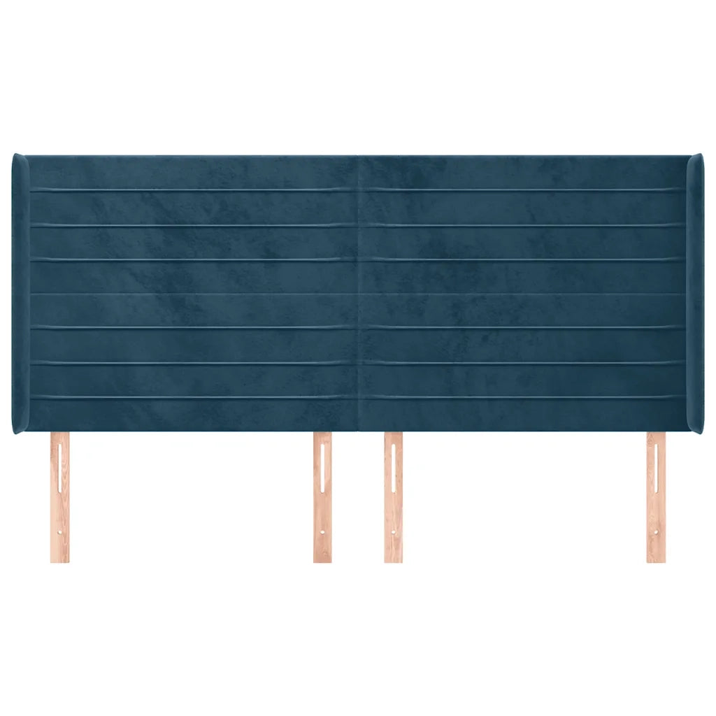 Testiera | Testata ad Orecchio Blu Scuro 163x16x118/128 cm in Velluto
