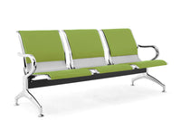 Panca per Sala Attesa 3 Posti da Ufficio con Cuscino in Acciaio e Similpelle Argento/Pistacchio