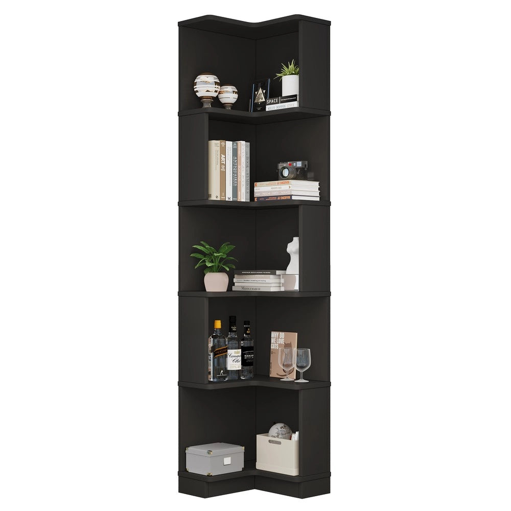 Libreria Angolare a 5 Ripiani con LED ¨C Minimal ¨C Nero 63.5x45x175cm