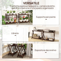 Set 2 Portapiante a 2 Livelli 73x36x64 cm con Design a Doghe in Legno Marrone