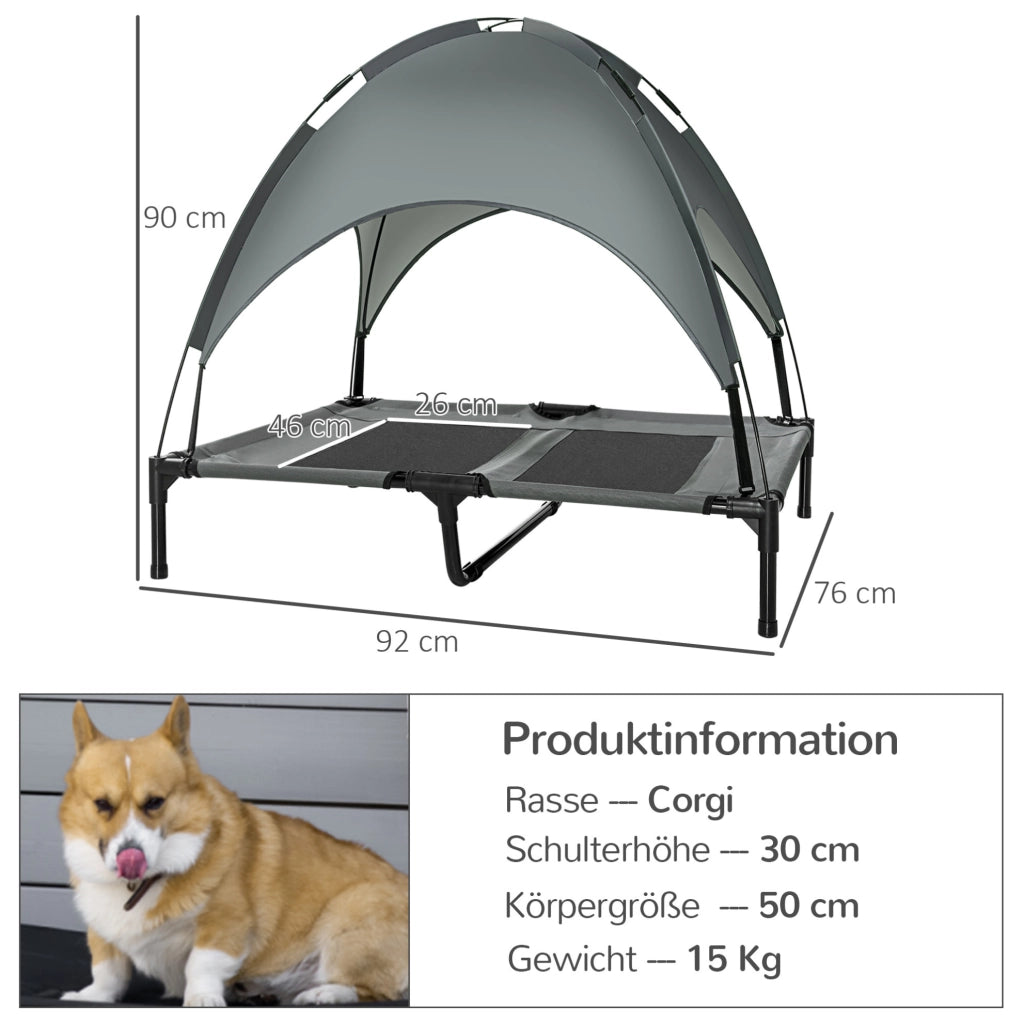 Letto rialzato per cani con baldacchino removibile grigio
