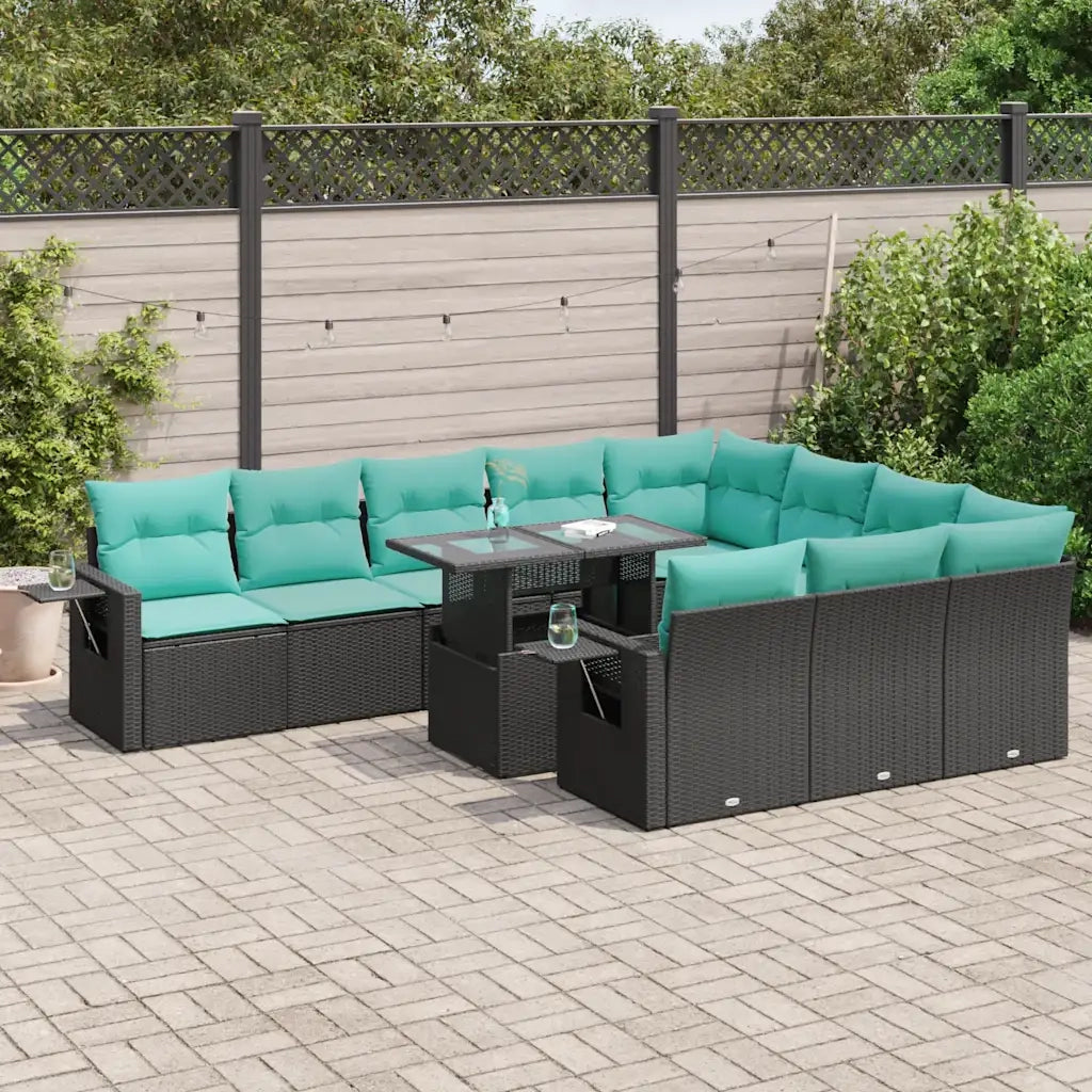 Set Divani da Giardino 11 pz con Cuscini Polyrattan Acacia Nero 3326548