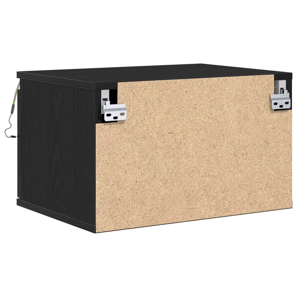 Cabinette da notte  con luci LED 2 pz da parete in rovere nero