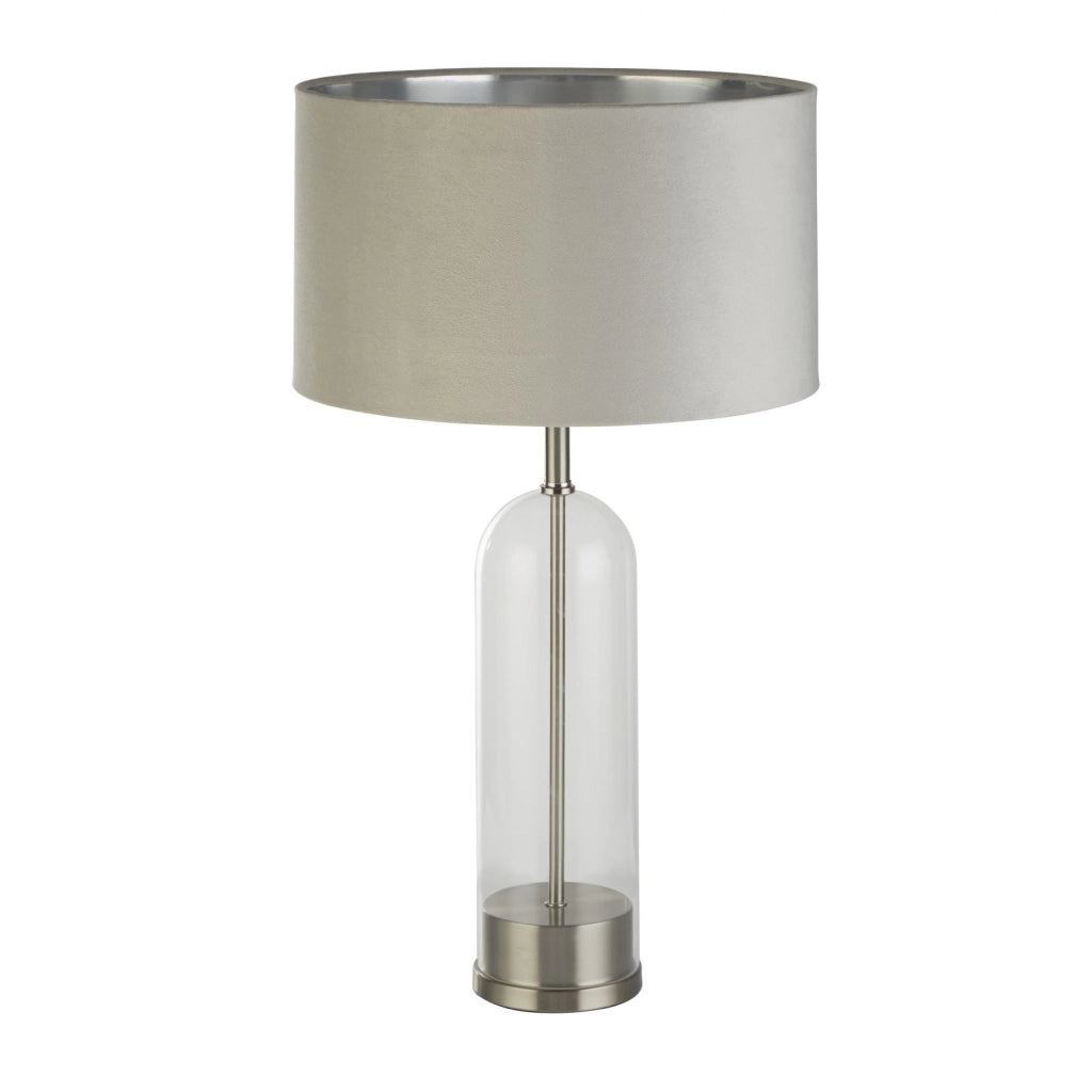 Lampada da tavolo Oxford - Vetro, nichel satinato, paralume in velluto grigio