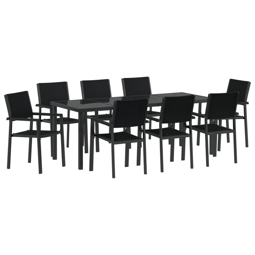 Set da pranzo da giardino 9 pezzi in poli rattan nero