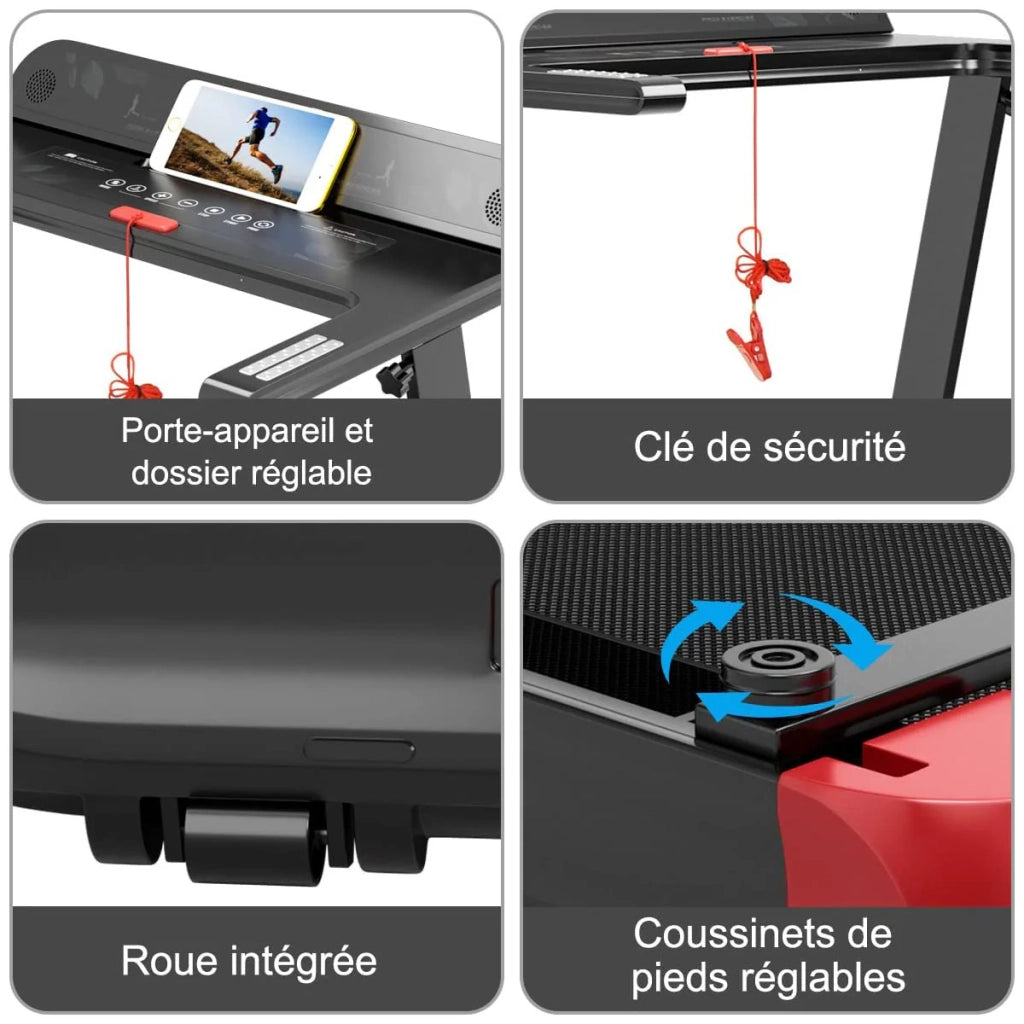 Tapis roulant pieghevole 113 x 57,5 ​​x 94 cm velocità regolabile fino a 12 km/h design accogliente acciaio rosso e nero 20_0014213