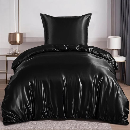 Set di coperte da letto in seta 135 x 200 cm - Set di coperte da letto 135 x 200 - Cuscino in cotone 80 x 80 - Set in seta - Luccicante e setoso - Comodo per capelli e pelle
