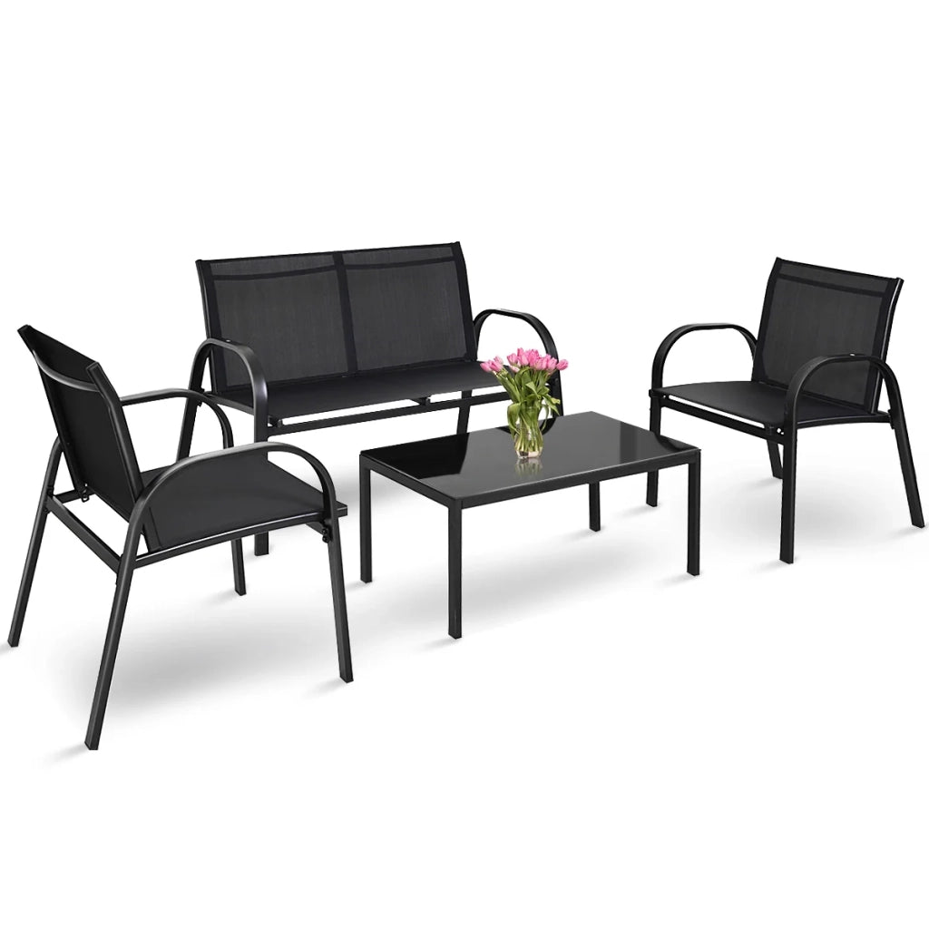 Set di mobili da giardino 4 pezzi 62 x 108 x 80 cm e 80 x 45 x 37 cm comfort ottimale stile moderno ferro nero 20_0011981
