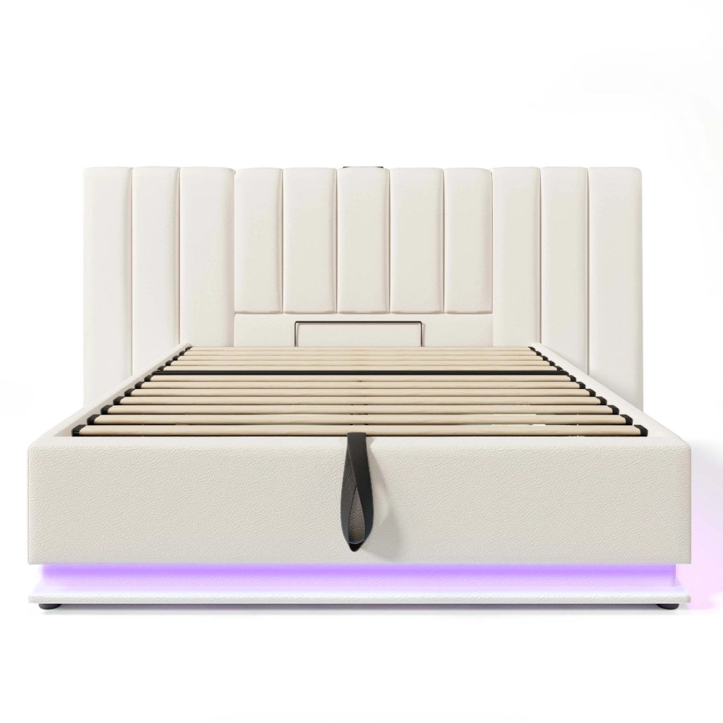 Letto matrimoniale – 180x200 cm – LED APP USBC contenitore – PU bianco