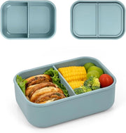 Lunchbox in silicone per adulti con 2 compartimenti, 24 oz, piccola scatola per il pranzo riciclabile con separazione per il conservazione di cibi e snack, plastica BPA libera, resistente al forno a microonde e lavastoviglie, verde