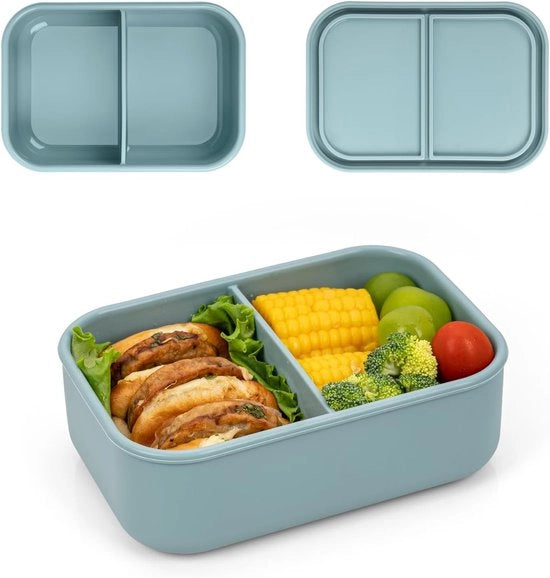 Lunchbox in silicone per adulti con 2 compartimenti, 24 oz, piccola scatola per il pranzo riciclabile con separazione per il conservazione di cibi e snack, plastica BPA libera, resistente al forno a microonde e lavastoviglie, verde