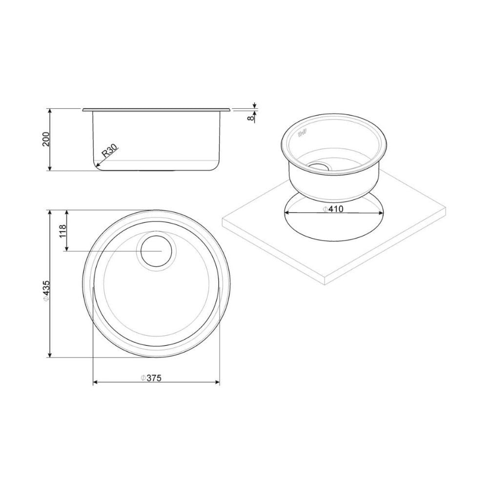 Lavello incasso monovasca rotondo 43.7x43.7 Smeg 10I3PN PVD acciaio nero