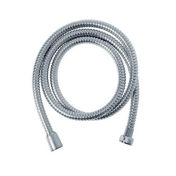 tubo flessibile doccia m. 1,50 in acciaio cromato, doppia aggraffatura, ghiere in ottone cromato fil. 1/2" f, attacchi conici.