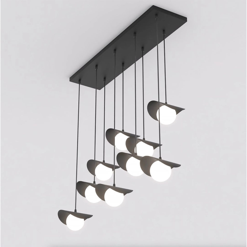 Lampada a sospensione Ritual 9 in acciaio nero e vetro