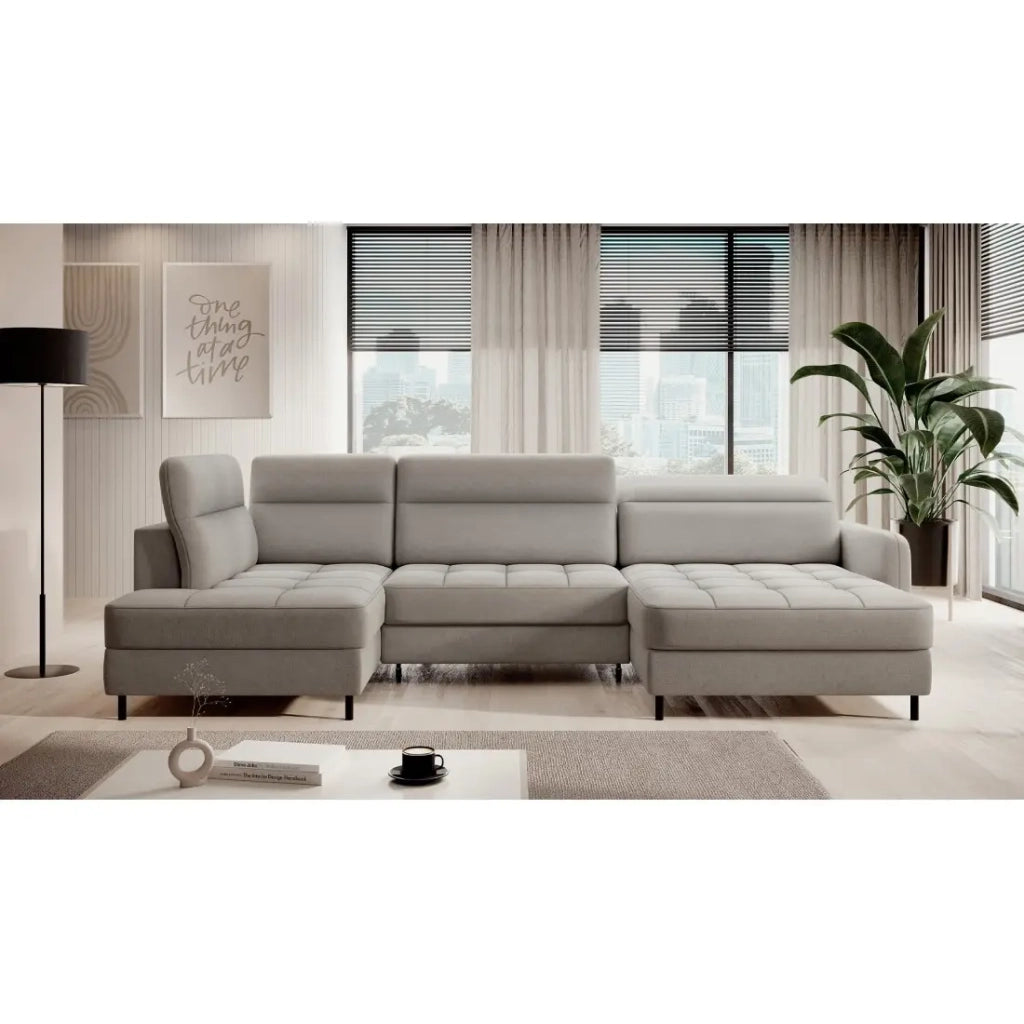 Divano angolare convertibile BERTHO 306 cm grigio chiaro - Angolo destro con contenitore