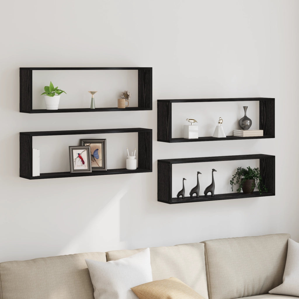 Mensole a parete  4 pezzi in legno nero 80x15x26 cm