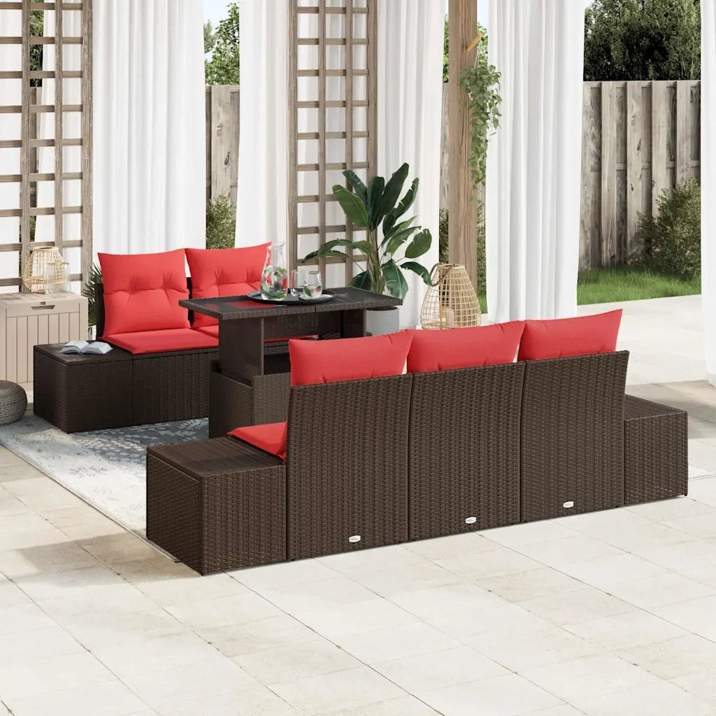 Set Divano da Giardino 6 pz 5-Numero di posti Marrone e Rosso 3357837