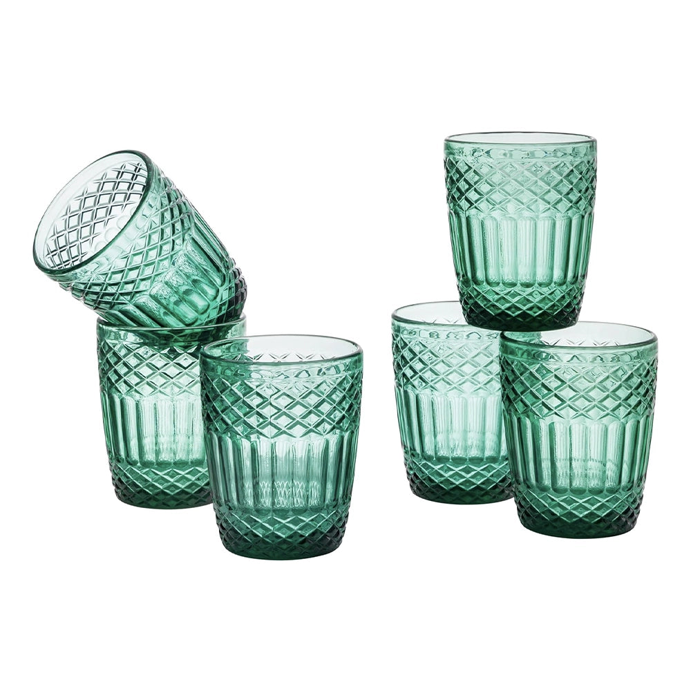 Set 6 bicchieri acqua 300 ml Agadir vetro sfaccettato verde