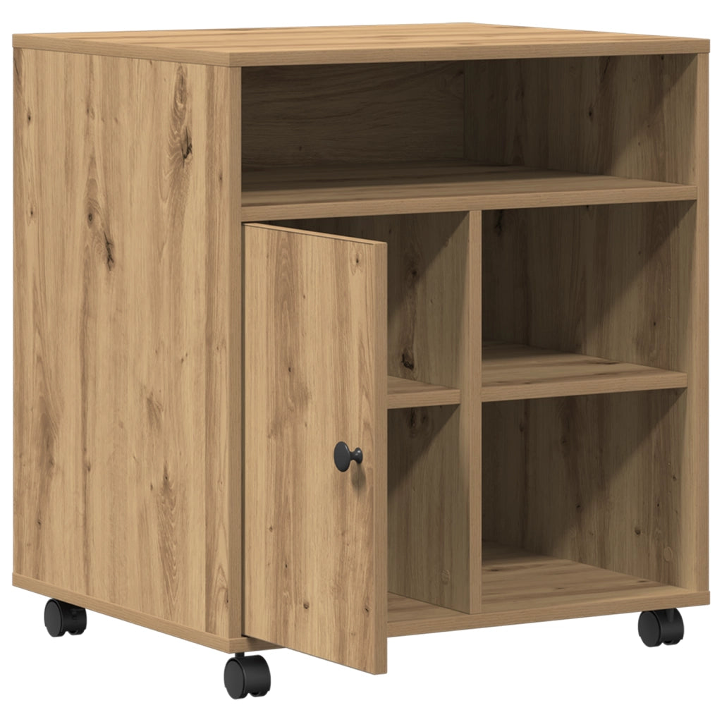 Supporto per Stampante con Ruote Rovere Artigianale 60x50x67 cm