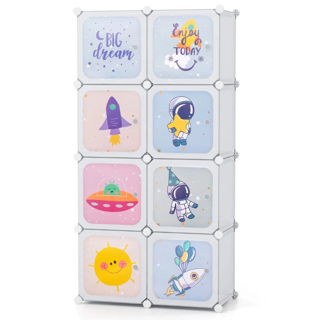 Armadio modulare portatile 71 x 36 x 142 cm con 8 cubi e grazioso scomparto appendiabiti in PP bianco 20_0010310
