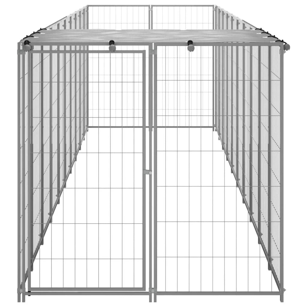 Recinto per animali da esterno per cani in acciaio color argento 6,05 m² 02_0000291