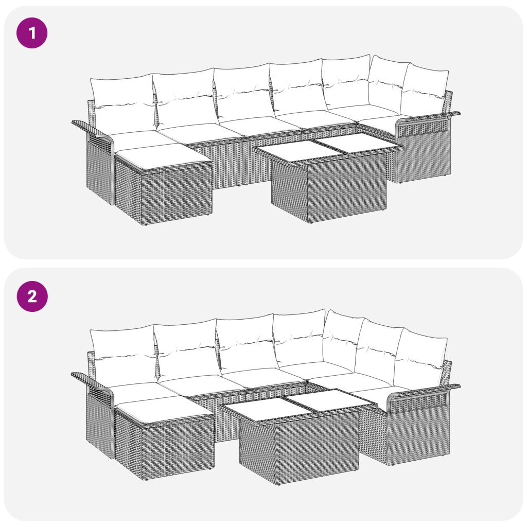 Set di divani da giardino a 8 pezzi con cuscini Beige Polirattan