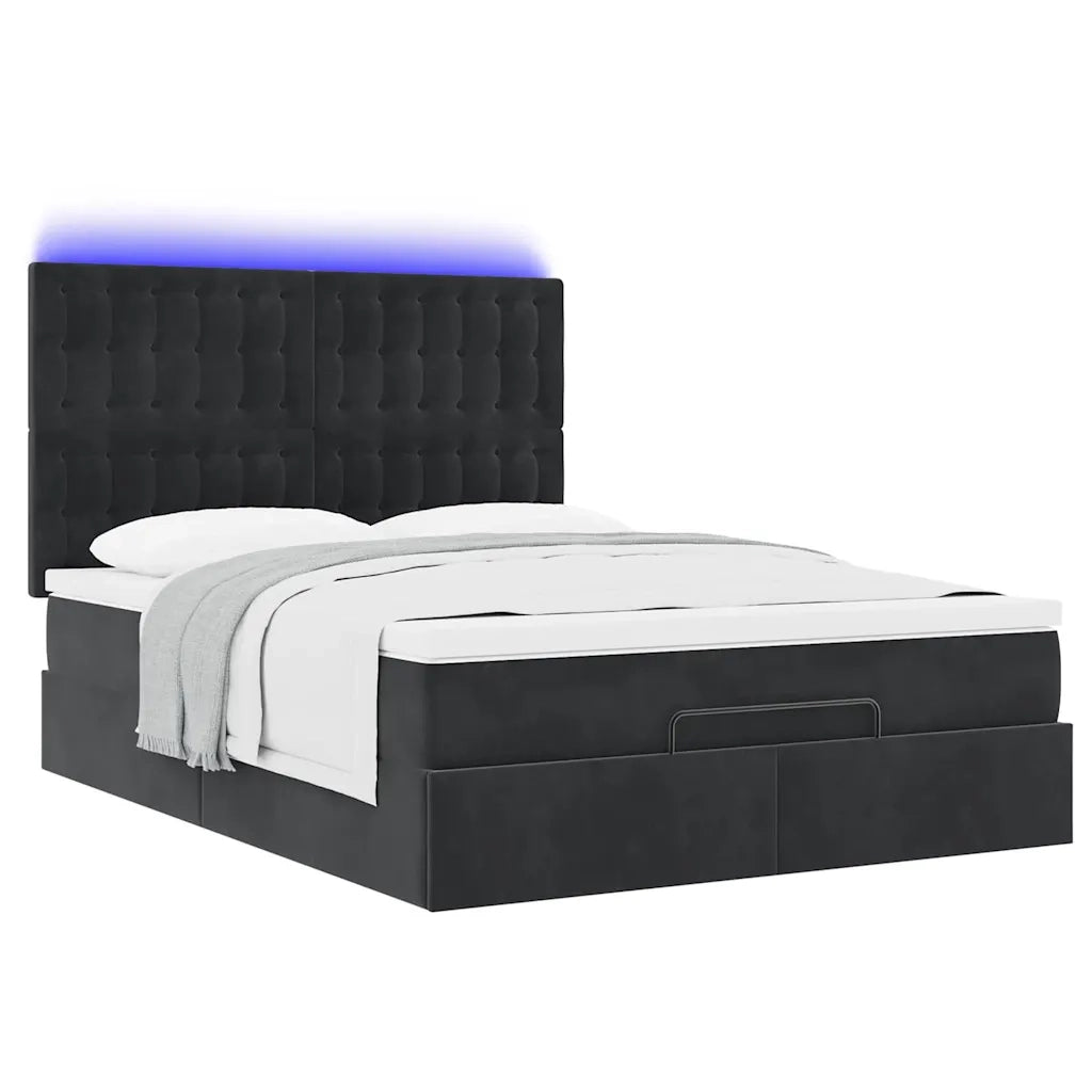 Struttura Letto Pouf con Materassi Nero 140x200 cm in Velluto 3314470