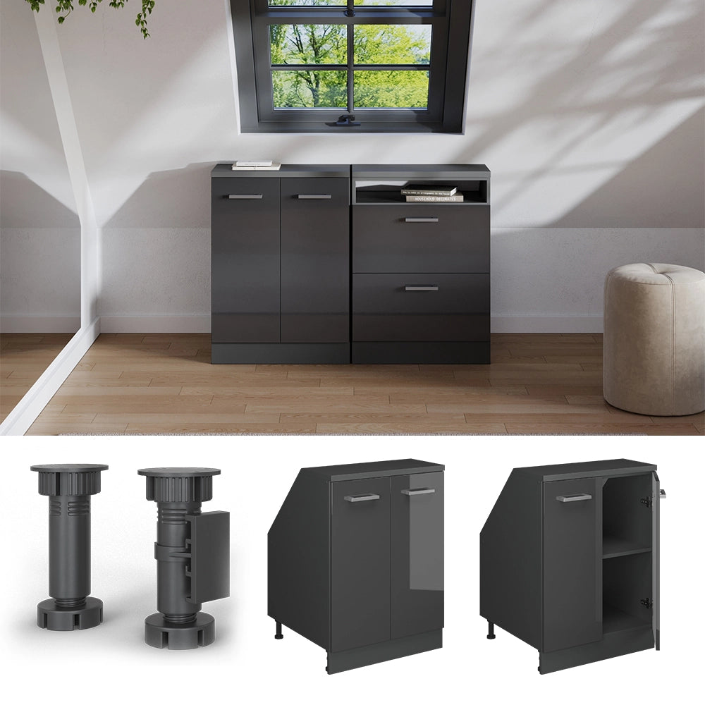 Mobile sottotetto Rion Antracite lucido/Antracite 60 x 83.8 cm con 2 porte, carcassa 60 cm profondità Vicco