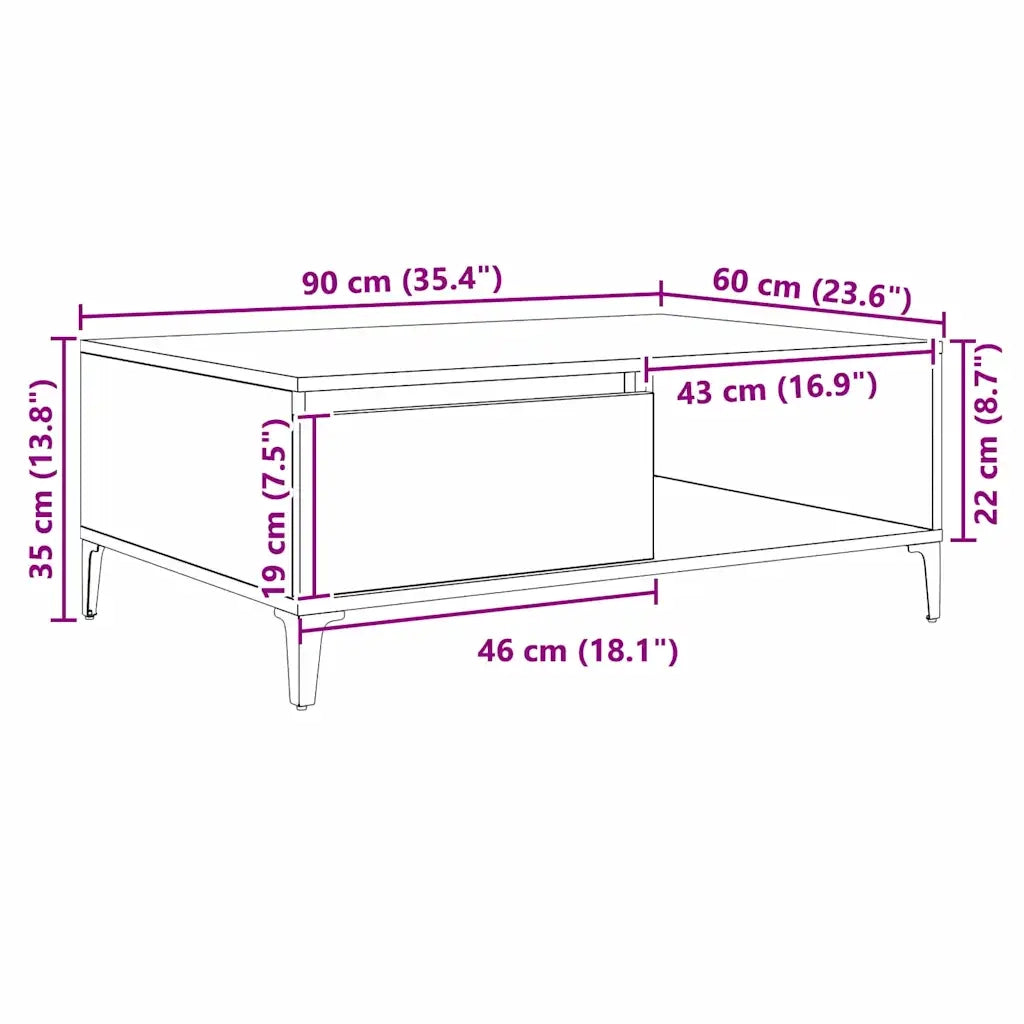 Tavolino da salotto Rovere nero 90 x 60 x 35 cm 875118
