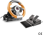 Ruota da Corsa per PC - Stuzzo gaming per PC/Computer con pedali per accelerazione e frenata, Nero- Arancione