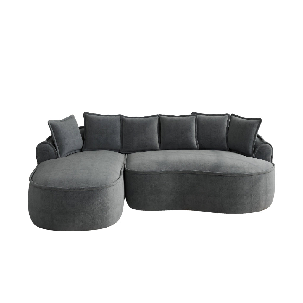 Divano Angolare Modulare con Chaise Longue ¨C MINIMAL ¨C Tessuto Chenille Grigio, Cuscini, Braccioli Larghi