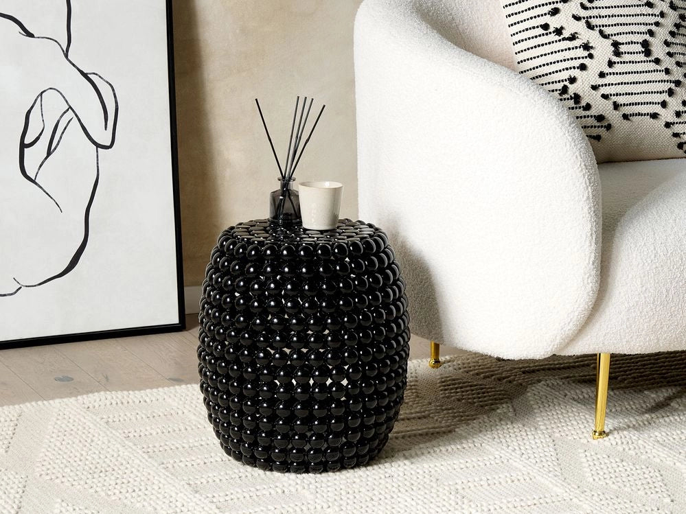 Tavolino in ferro nero in plastica 45 x 45 x 40 cm Tavolino d'angolo a tamburo di forma ovale Soggiorno moderno