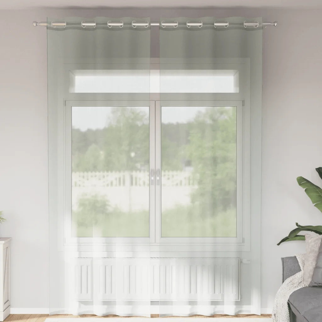 Tende in Voile con Occhielli 2 pz Grigio Chiaro 140x260 cm