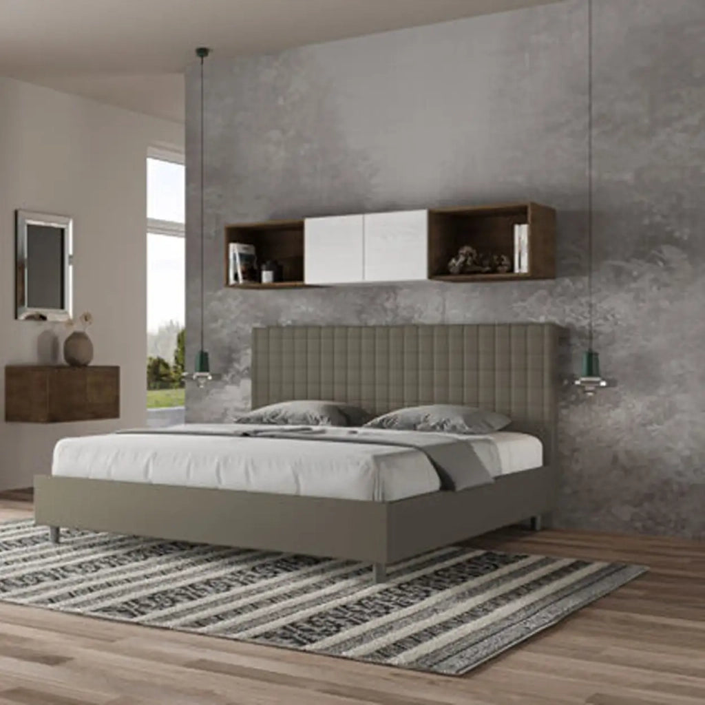 Letto matrimoniale king size con rete imbottito 200x210 similpelle cappuccino Sunny