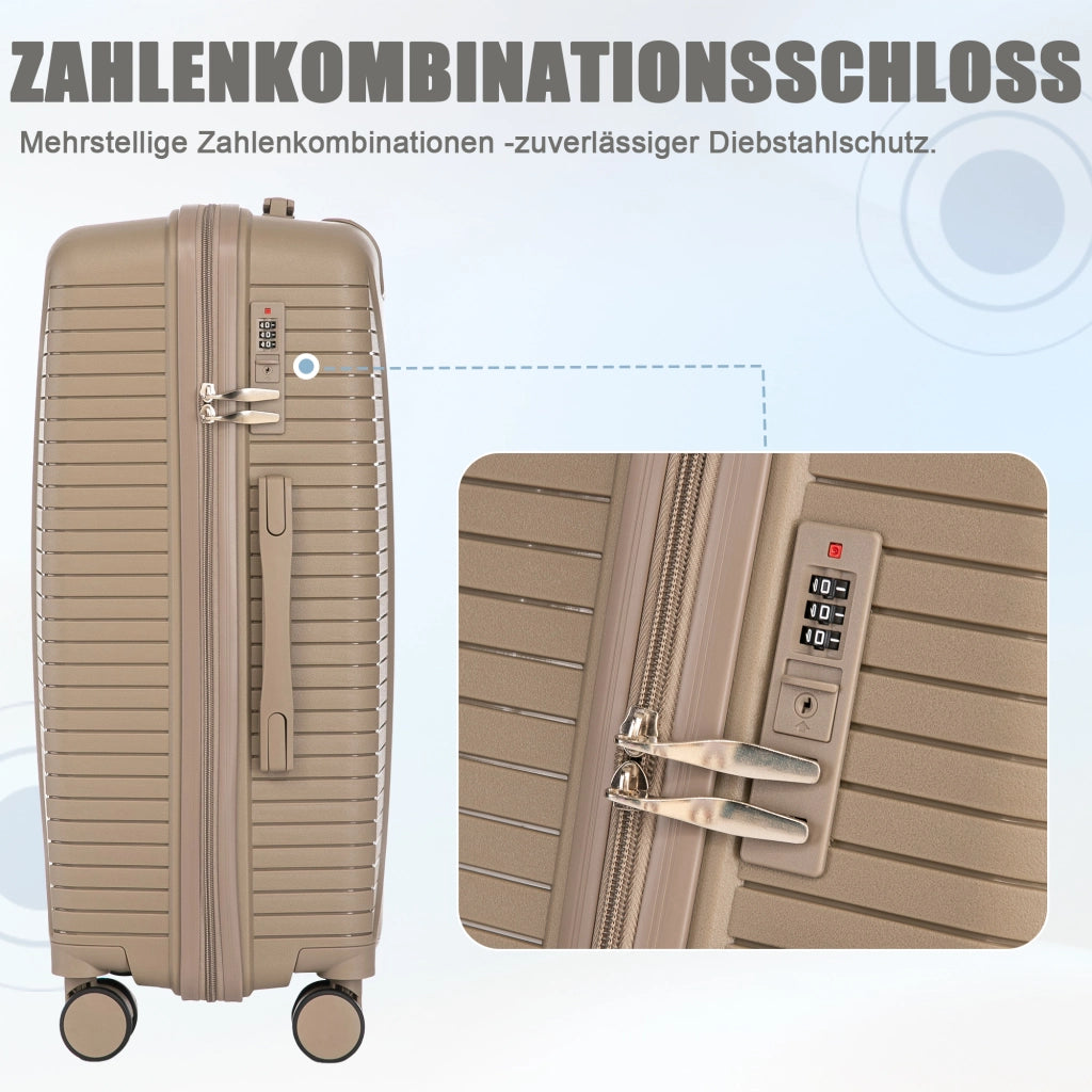 Set di 3 valigie rigide in pp con ruote doppie a 360°, ganci laterali e lucchetto a combinazione champagne 48,5 × 32 × 74 cm