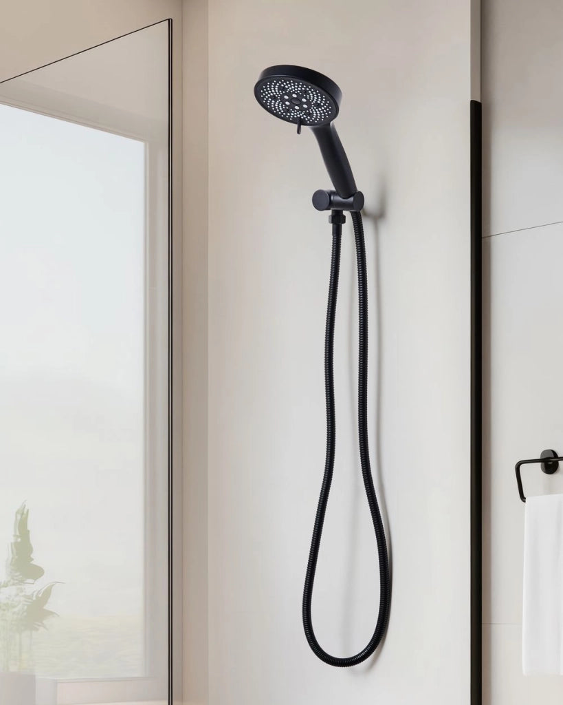 Soffione doccia con tubo flessibile 6 modalità di getto in metallo nero classico moderno