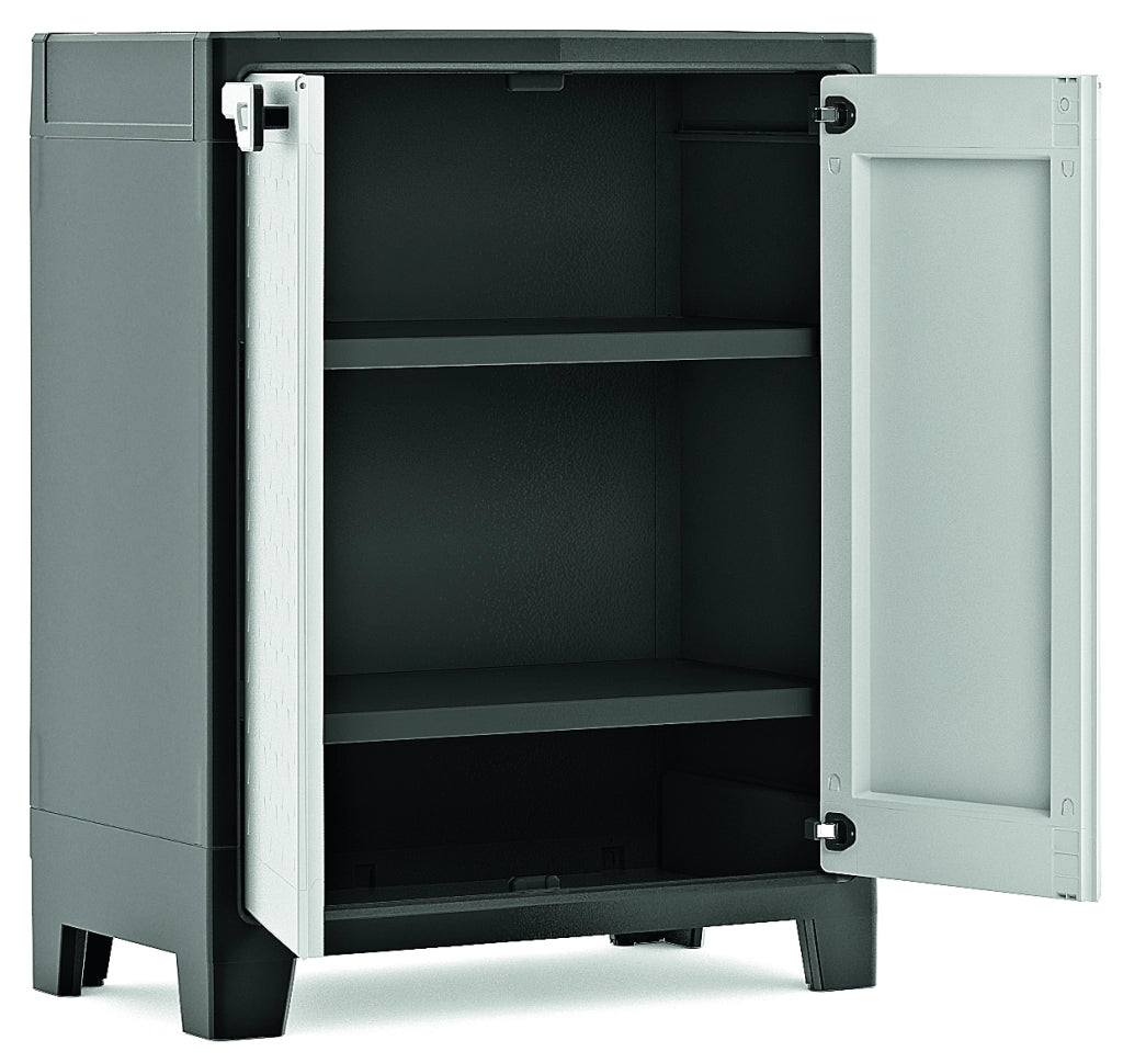 Armadio basso Titan XL in resina con 3 ripiani regolabili colore antracite grigio Keter