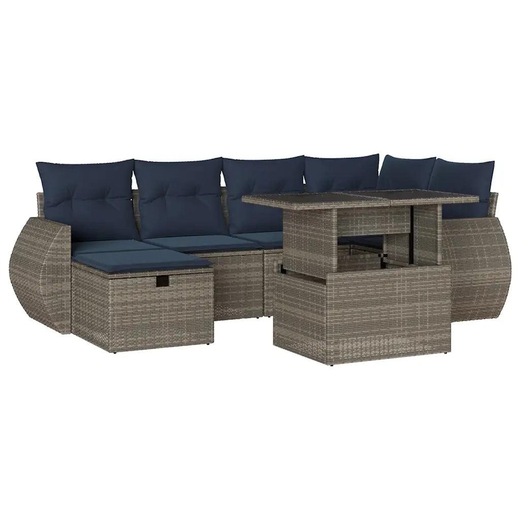 Set Divani da Giardino 7 pz con Cuscini Grigio in Polyrattan 3275141