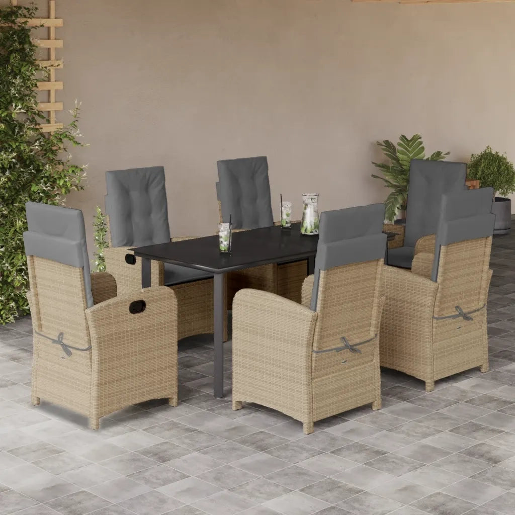 Set Pranzo da Giardino 7 pz con Cuscini Beige Misto Polyrattan 3212406