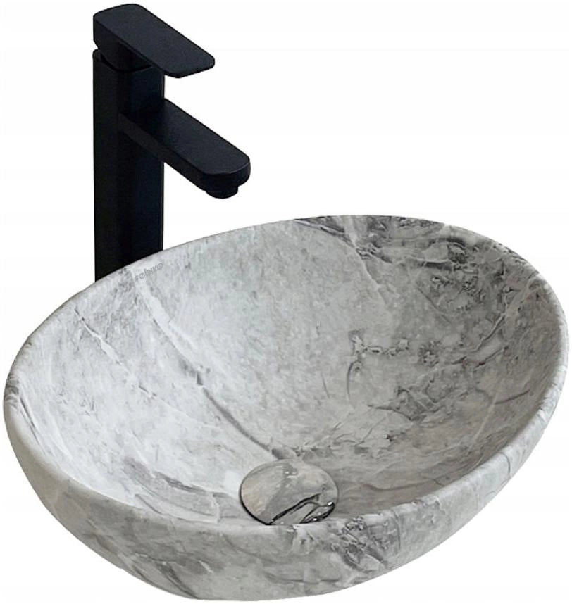 Lavabo da appoggio in ceramica, 42x34 cm, effetto pietra, rotondo