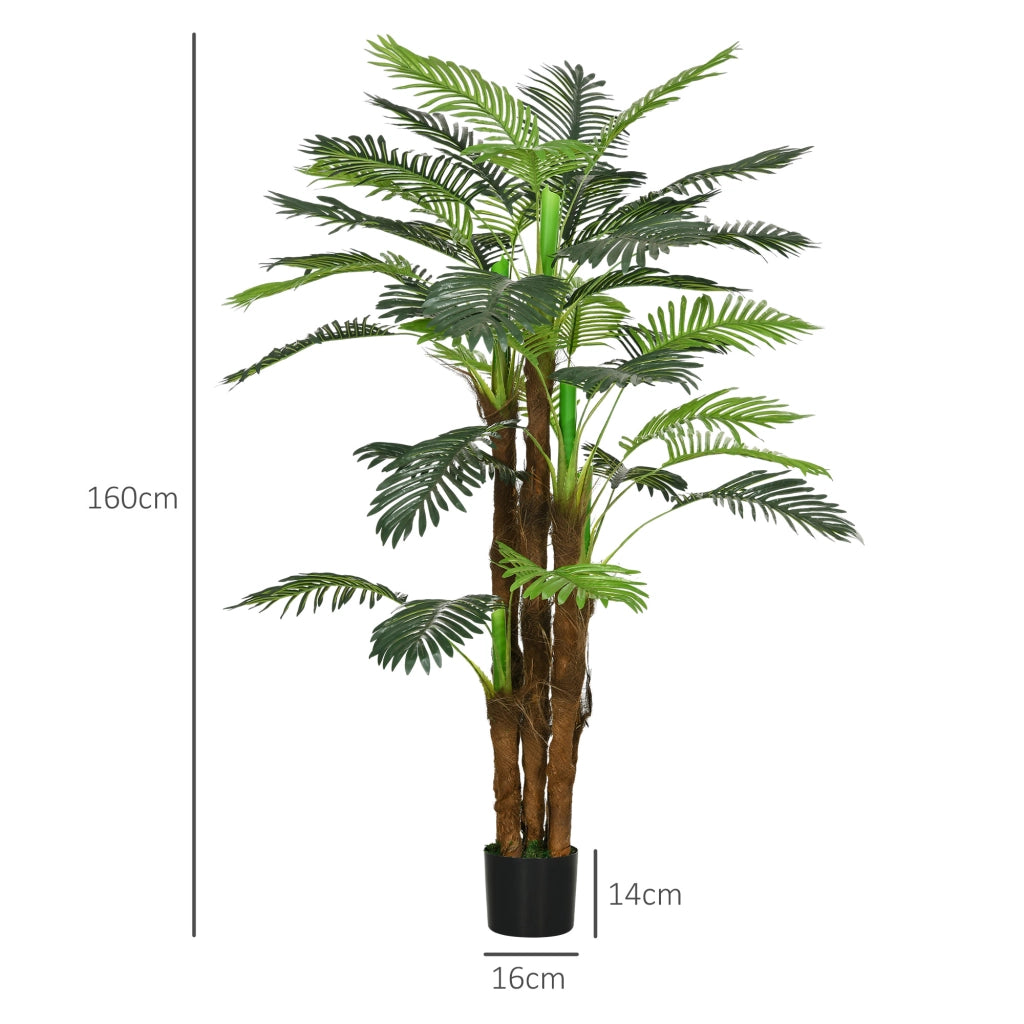 Palma artificiale 160 cm verde per interni ed esterni, pianta finta con vaso stabile