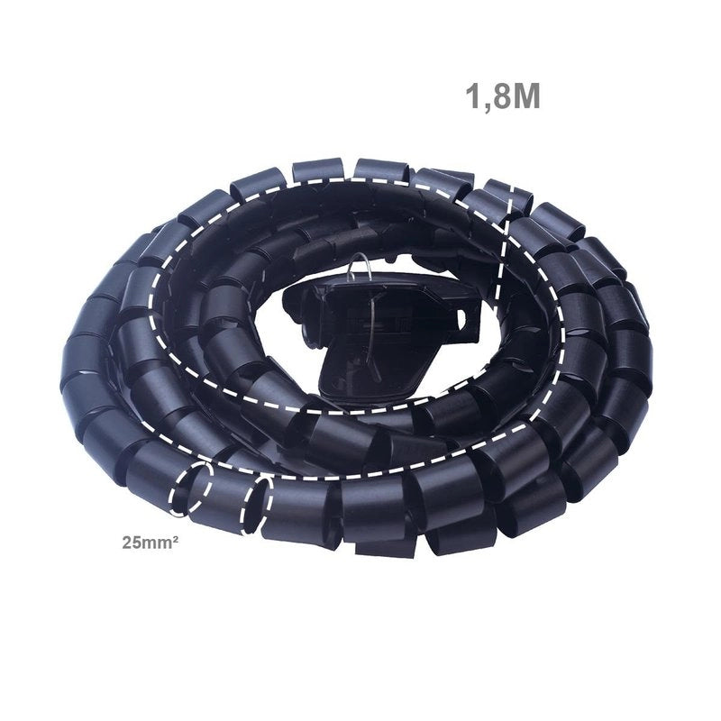 Spirale Avvolgi Cavo Flessibile Guaina Raccogli Organizzer Cavi Fermaglio Guidafilo Incluso 1,8M D25mm Nero