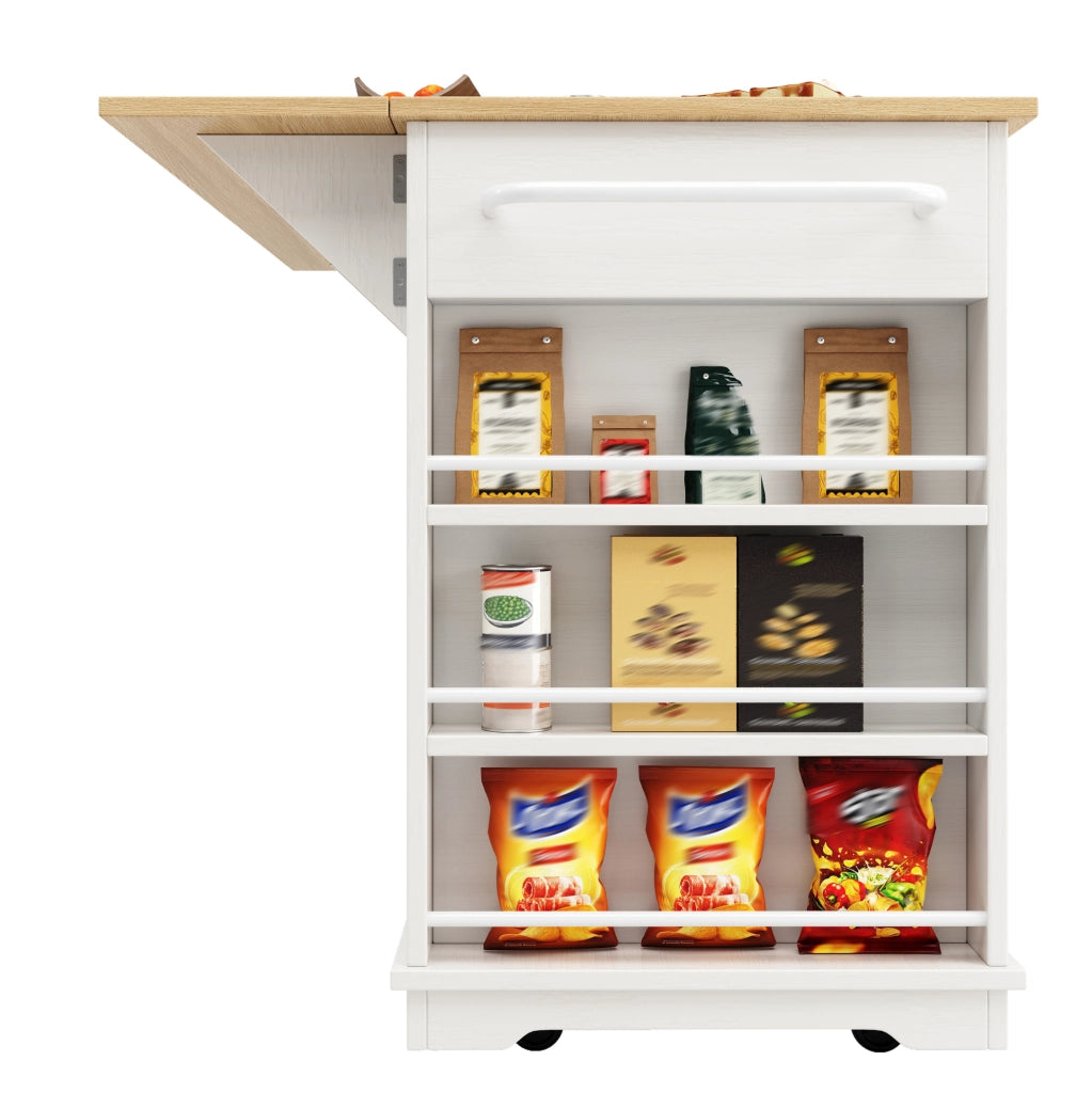 Isola cucina 151,5 x 84,7 x 91,7 cm bianca e legno, presa integrata
